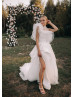 One Shoulder Ivory Tulle Fairy Wedding Dress